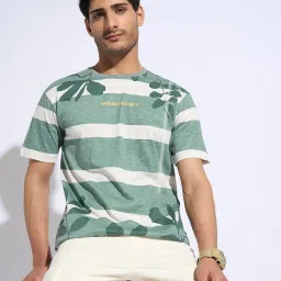 7 Alt By Pantaloons Green Cotton Relaxed Fit Striped T-Shirt image 4