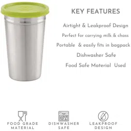 Magnus Silver Steel Easy Lock Airtight & Leakproof Tumbler Glass (0.7 L) - Set of 2 image 4