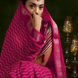 Libas Pink Silk Blend Leheriya Saree image 4