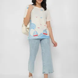 Allen Solly White & Blue Cotton Printed T-Shirt image 4