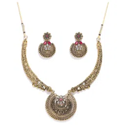 Zaveri Pearls Golden & Red Alloy Classic Necklace & Earring Set image 4