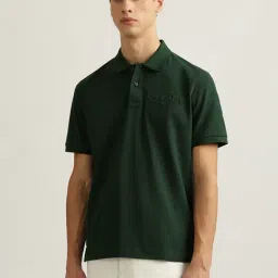 Gant Green Cotton Regular fit Solid Polo T-Shirts-image-0