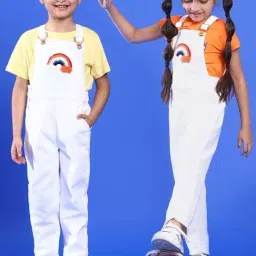 Tales & Stories Kids White Embroidered Dungaree-picture-16