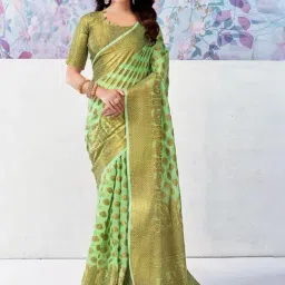 Satrani Green Woven Saree With Unstitched Blouse-picture-19