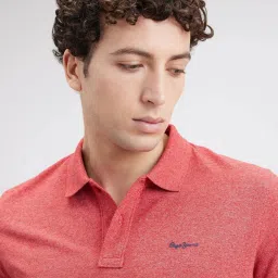 Pepe Jeans Dark Red Regular Fit Self Pattern Polo T-Shirt image 4