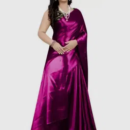 APNISHA Purple Plain Saree With Unstitched Blouse image 4