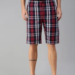 U S Polo Assn Men Red & Navy Blue Checked Lounge Shorts-image-68