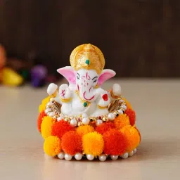 eCraftIndia Lord Ganesha Idol on Decorative Handcrafted Floral Plate for Home and Car-picture-18