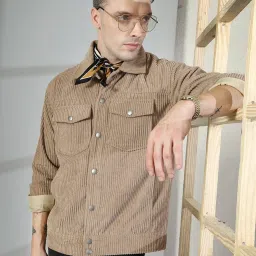 Chkokko Khaki Relaxed Fit Solid Jackets image 4