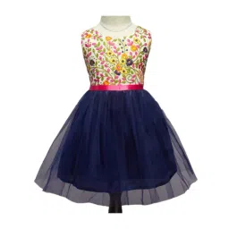 The Magic Wand Kids Navy Embroidered Dress with Belt-picture-35