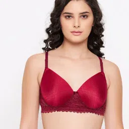 Clovia Maroon Lace Non Wired Padded T-Shirt Bra-image-15