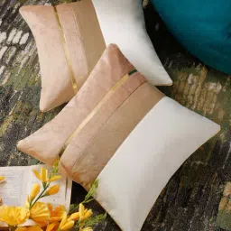 HOSTA HOMES Zipper White & Beige Polyester Cushion Cover - Set of 2-picture-10