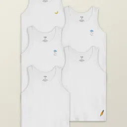 XY Life Kids White Relaxed Fit Vests (Pack of 5)-image-31
