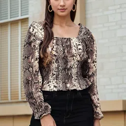 Tulip Eden Women Printed Puff Sleeve Smocked Top-picture-34