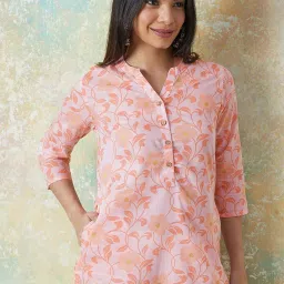 Melange by Lifestyle Peach Printed Straight Kurta image 4