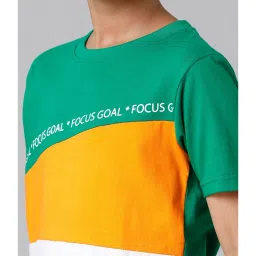 Under Fourteen Only Kids Green Color Block T-Shirt image 4