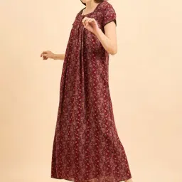Sweet Dreams Maroon Cotton Printed Night Gown-picture-25