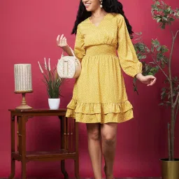 Globus Yellow Polka Dot Print A Line Dress image 4