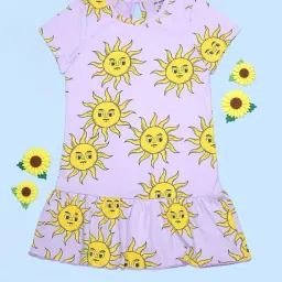 Be Awara Girls Purple Cotton Relaxed Fit Printed Dress-picture-18