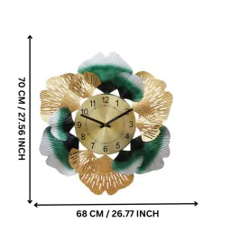 CHRONIKLE Green And Golden Iron Beautiful Flower Style Round Analog Wall Clock image 4