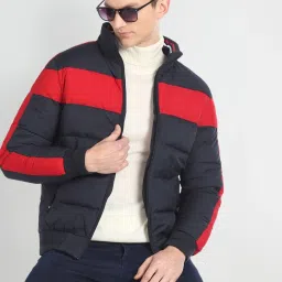 Arrow Sport Navy & Red Regular Fit Colour Block Quilted Jacket image 4