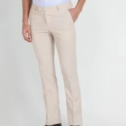 Arrow Beige Slim Fit Texture Trousers image 4