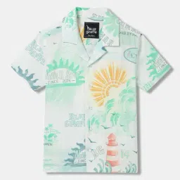 Blue Giraffe Kids White Cotton Shirt-picture-42