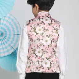 VASTRAMAY Kids White & Pink Floral Print Nehru Jacket image 2