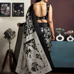 Satrani Black Silk Blend Floral Saree With Unstitched Blouse image 2