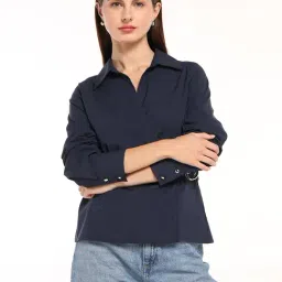 Cover Story Navy Cotton Regular Fit Top-image-60