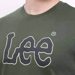Lee Olive Slim Fit Logo Print Cotton Crew T-Shirt image 4