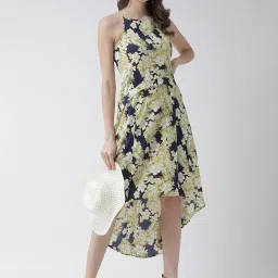 KASSUALLY Navy & Green Floral Print High-low Dress image 4