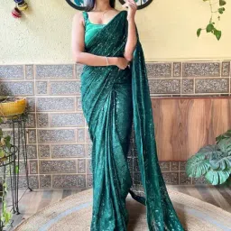 Saree Mall Green Embellished Saree With Unstitched Blouse-picture-13