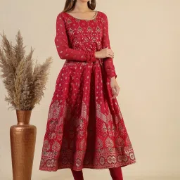 Aurelia Pink Printed Anarkali and Pant Set With Dupatta image 4