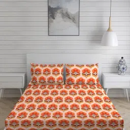 Layers Tuscany Floral Orange 104 TC Cotton Double Bed Sheet with 2 Pillow Covers-image-19