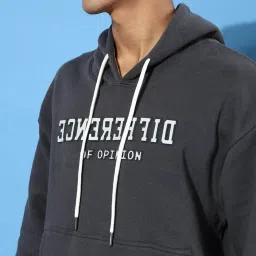 Difference of Opinion Grey Loose Fit Printed Hooded Sweatshirt image 4