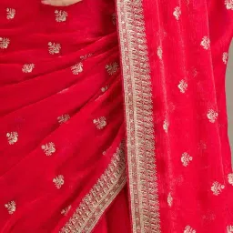 Koskii Rani Pink Zariwork (Gold) Tissue Saree image 2