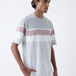 WES Lounge by Westside Grey Striped Relaxed-Fit Cotton-Blend T-Shirt-image-22