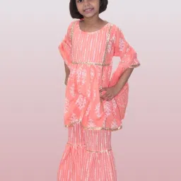 Tippy Top Kids Peach Floral Print Kurta, Sharara with Dupatta image 4