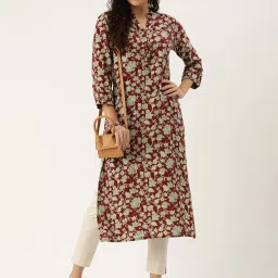 Amukti Maroon Rayon Floral Print Straight Kurta image 4