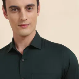 Allen Solly Bottle Green Cotton Slim Fit Texture Shirt image 4