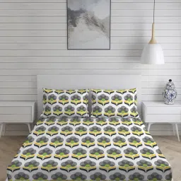 Layers Tuscany Floral Grey 104 TC Cotton Double Bed Sheet with 2 Pillow Covers-image-16