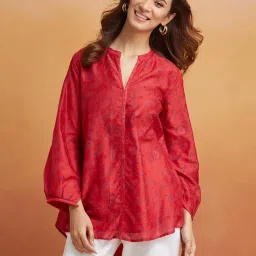 Fabindia Red Cotton Silk Regular Fit Printed Tunic image 4