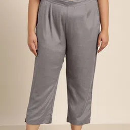 Juniper Plus Women Grey Solid Urban Slim Fit Trousers-picture-12