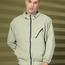 Chkokko Green Relaxed Fit Solid Hooded Jackets-picture-46
