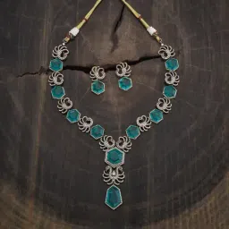 Kushal's Fashion Jewellery Green Polished Zircon Necklace & Earring Set-picture-39