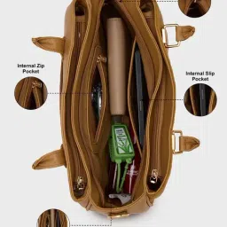 Caprese Brown Embroidered Satchel Handbag image 4