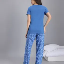 Zivame Blue Cotton Regular Fit Printed Night Suit image 3