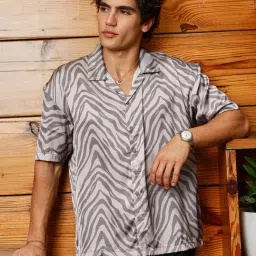 Campus Sutra Grey Satin Loose Fit Printed Shirt-image-21