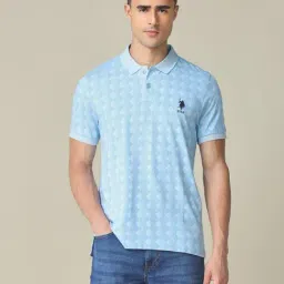 U.S. Polo Assn. Blue Cotton Regular Fit Printed Polo T-Shirt-picture-21